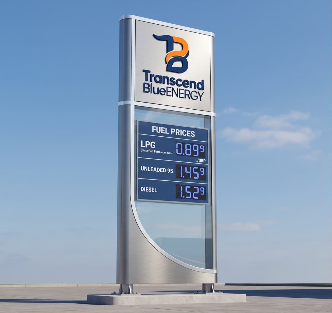 Transcend Blue Energy station signage